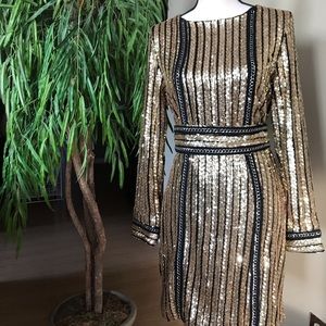 Belted Gold Sequin cocktail dress